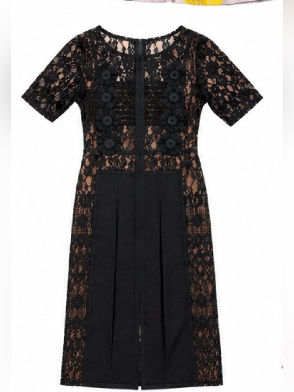 Beguile by Byron Lars Carissima Black Lace Midi Sheath Dress Size 4